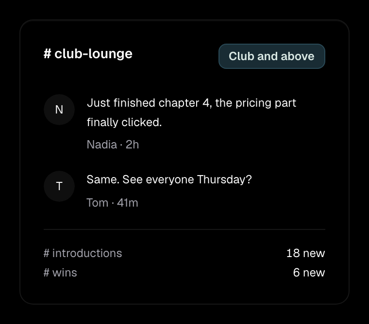 An Alto community channel gated to the Club tier