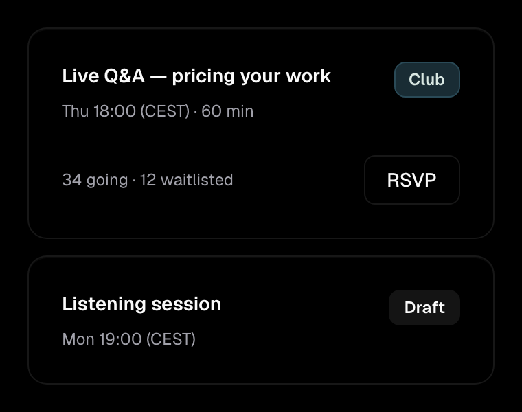 Alto events: a scheduled live Q&A and a draft session